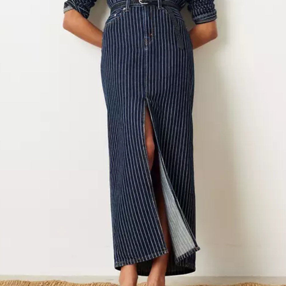 Levi's Ankle Column Denim Skirt Striped Partly Masked - Dark Wash
